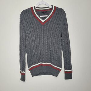 Felix Hardy gray cable knit preppy academia tennis prep sweater size medium